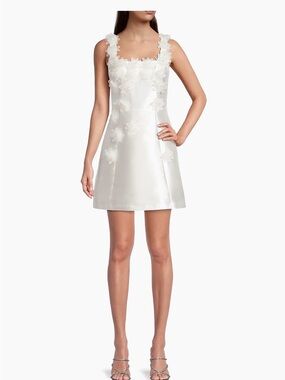 Elliatt Ivory Satin Floral-Appliqué Mini Dress